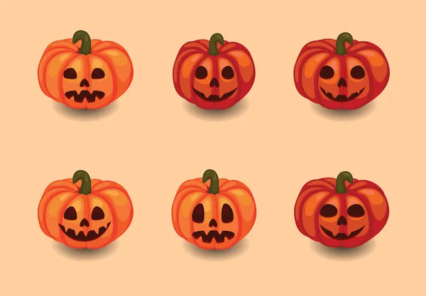Halloween set of pumpkins with different scary face emotions — Stock Vector
