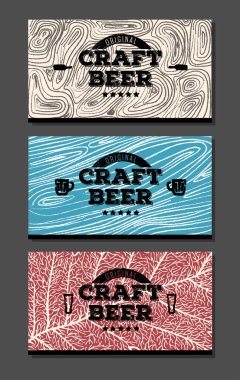 Üç zanaat bira etiket şablonlarından farklı doğal dokular ile
