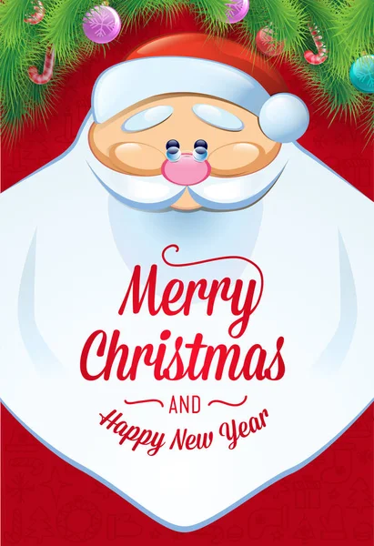 Carte de voeux du Père Noël avec visage et calligraphie Joyeux Noël — Image vectorielle