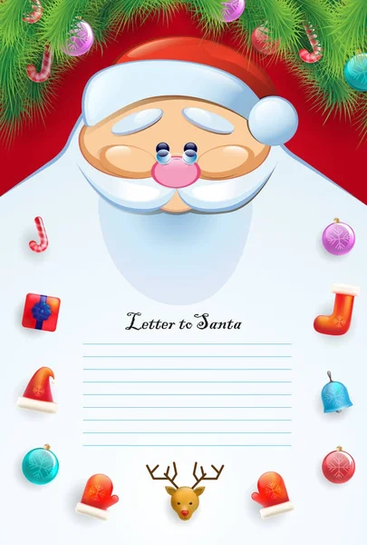 Surat ke templat Santa, Santa dengan jenggot dan elemen perayaan yang berbeda Stok Ilustrasi 