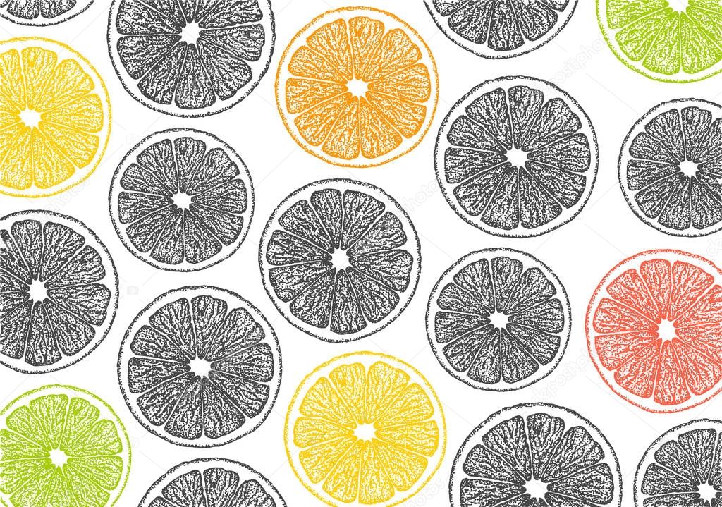 beautiful graphic pattern background with different citrus slice