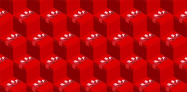 Sorunsuz tatil hediye kutuları desen, izometrik ve kırmızı, soyut