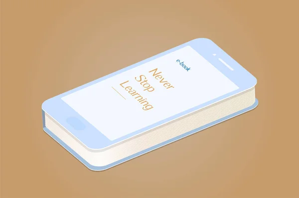 Ikon digital modern e-book pada ponsel pintar yaitu buku kertas - Stok Vektor