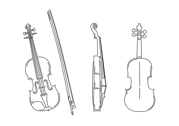 Skissera silhuetten av violin i olika positioner, fram, tillbaka — Stock vektor
