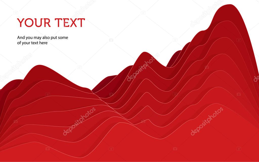 Abstract waves background in shape of mountains, red bright paper