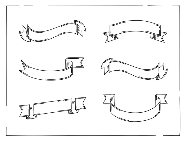 Uppsättning av disposition band, hand dras grafik, olika former, isolerade — Stock vektor