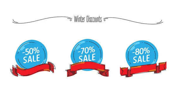 Sconti invernali set con elementi grafici, grafica infantile — Vettoriale Stock