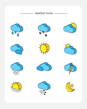 Hava tahmini izometrik 3d simge kümesi