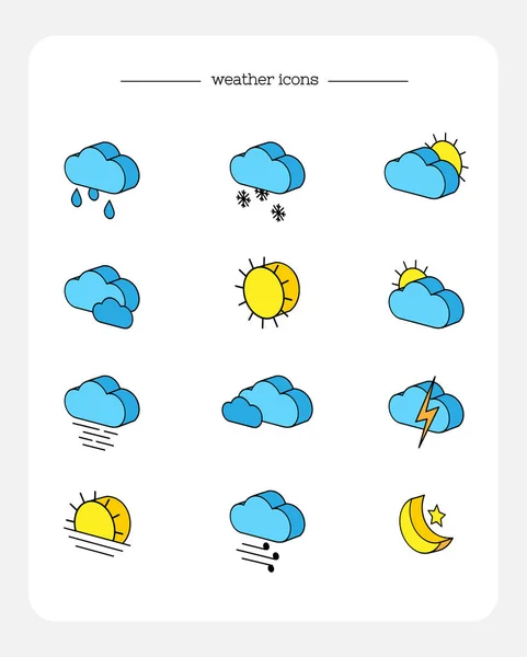 Conjunto de íconos isométricos 3d de pronóstico del tiempo — Vector de stock