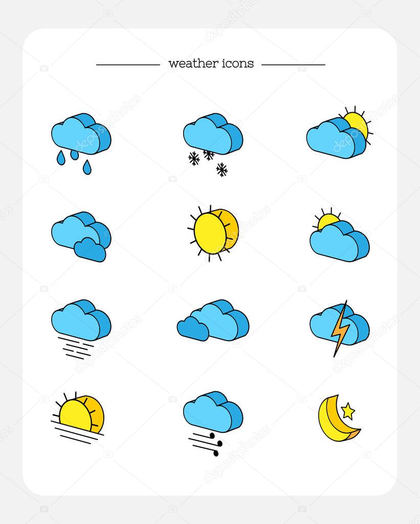 Set of isometric 3d icons of weather forecast