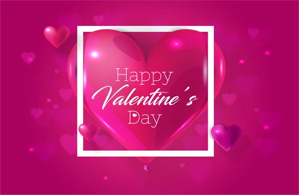 Happy Valentine Hari kartu ucapan dengan balon 3D vektor realistis dalam bentuk hati - Stok Vektor