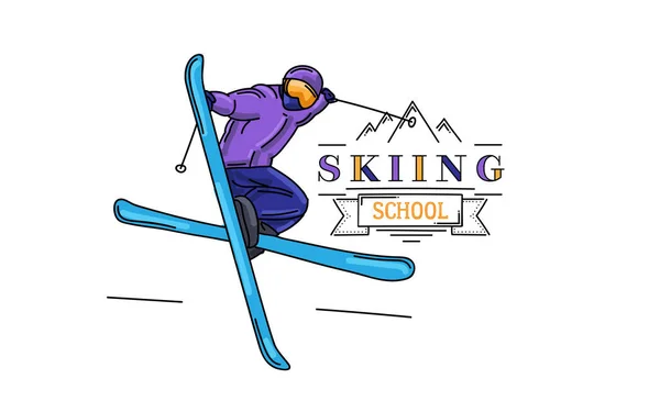 Graphic Illustration Skier Action Making Trick Logo Skiing School Isolated — Stock Vector