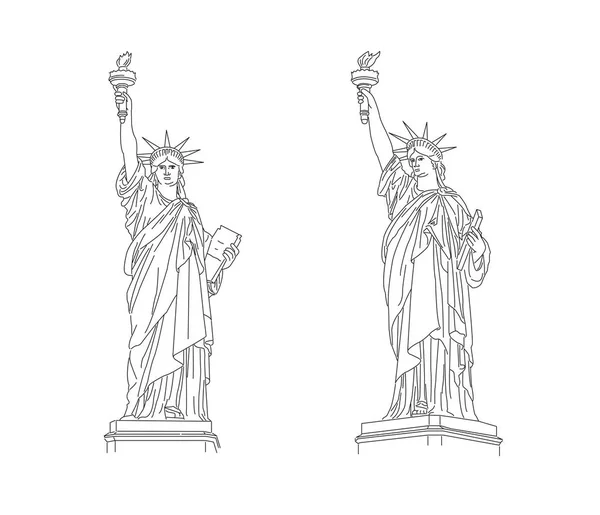 Gambaran garis besar Patung Liberty dari dua sudut pandang Stok Ilustrasi Bebas Royalti