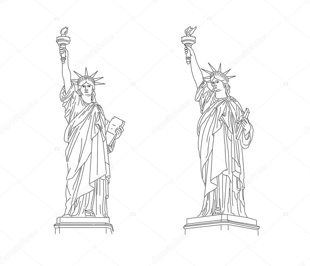 The Statue of Liberty outline illustration from two angles of view