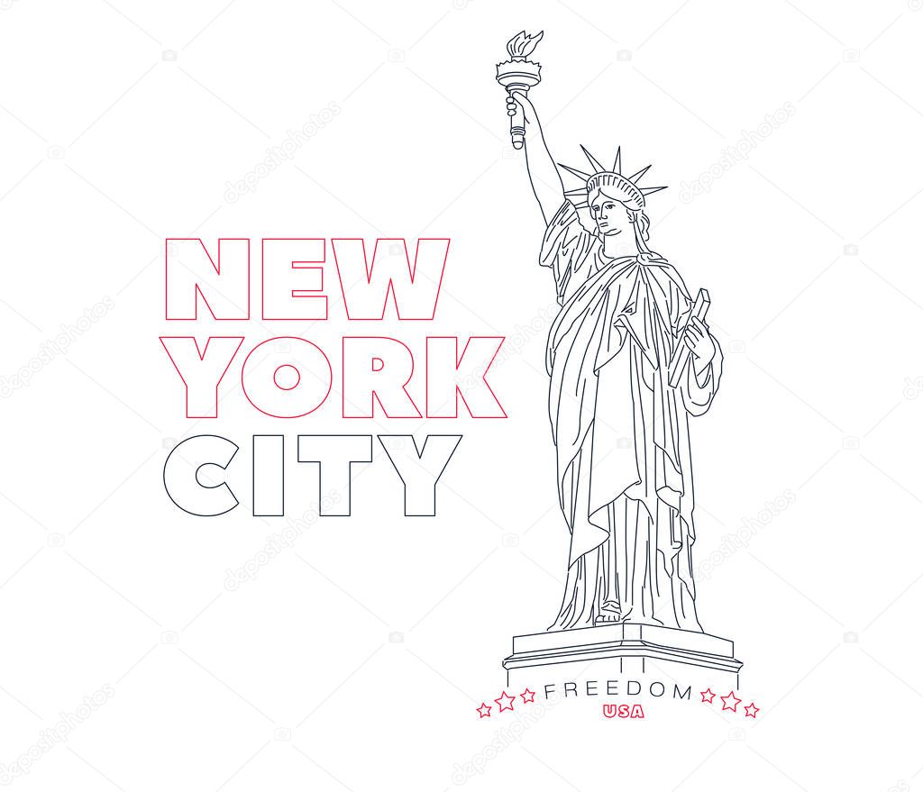 New York City lettering on white background with detailed illustration