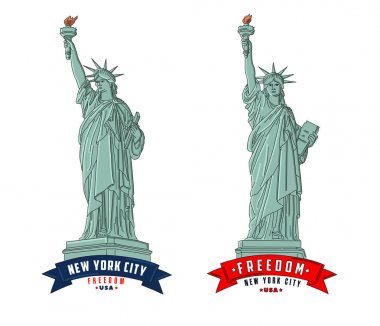 Bir New York Özgürlük heykeli detaylı anahat çizimleri