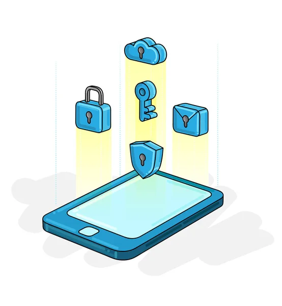 3D Izometrické ilustrace chytrý telefon digitální bezpečnostní ochrana — Stockový vektor