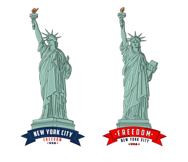 ニューヨークの自由の女神像の概要イラスト — ストックベクタ