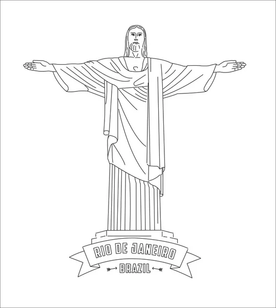 Statue du Christ Rédempteur, Rio de Janeiro illustration de ligne — Image vectorielle