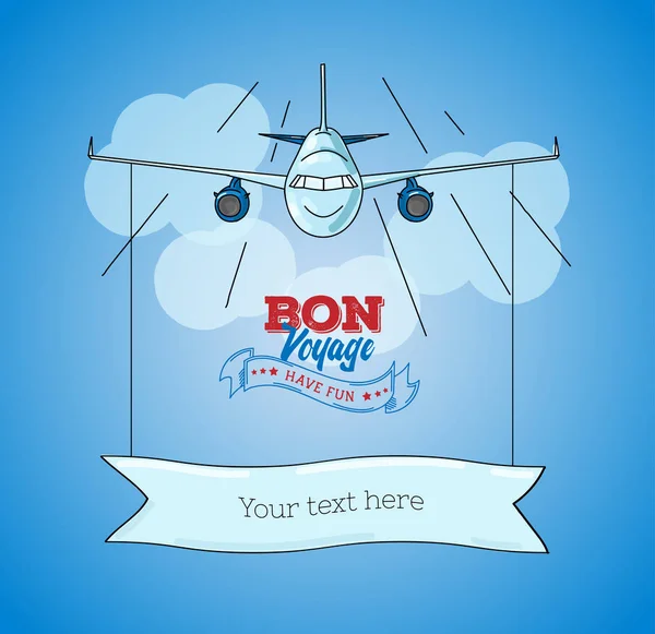 Uçak grafik illüstrasyon mavi gökyüzü backgr üzerinde şablonla kartı — Stok Vektör