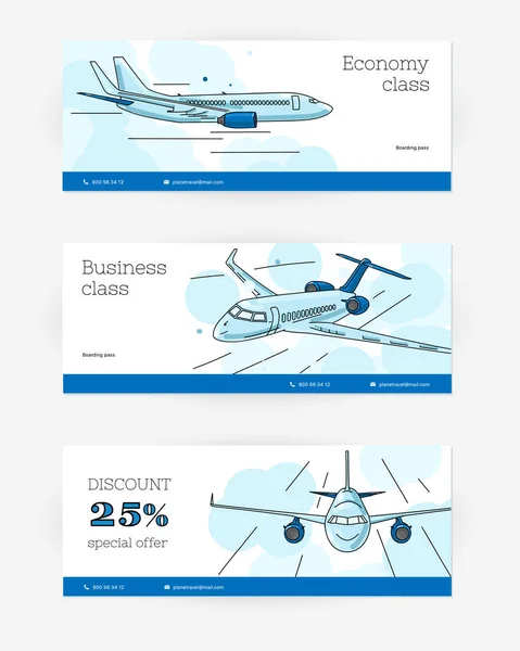 Templat untuk selebaran dengan ilustrasi pesawat - Stok Vektor