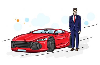 Zengin genç yakışıklı iş adamı pahalı takım elbise çizimi