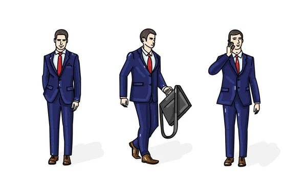 Ilustraciones de hombres de negocios de pie en diferentes poses — Archivo Imágenes Vectoriales