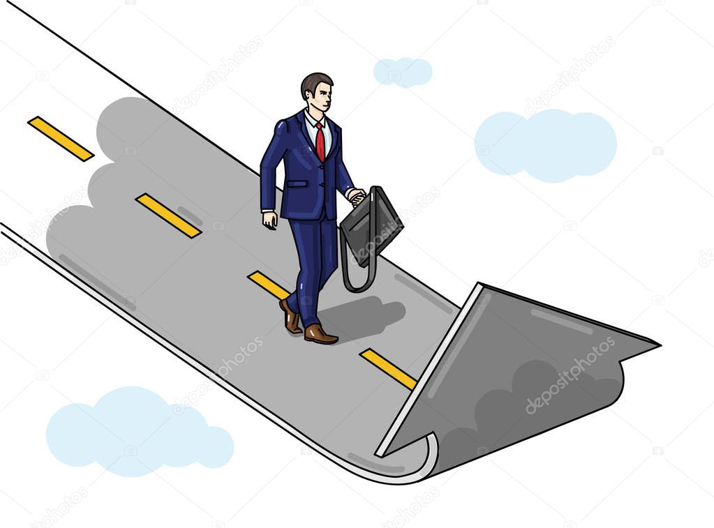 Business metaphor illustration of businessman walking