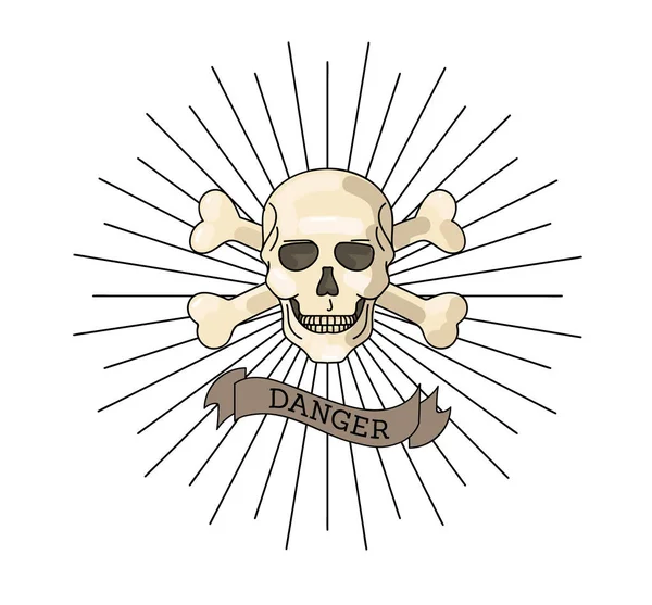 Ilustração de crânio humano com ossos cruzados — Vetor de Stock