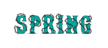 Spring letter typography with paddling flowers around letters clipart
