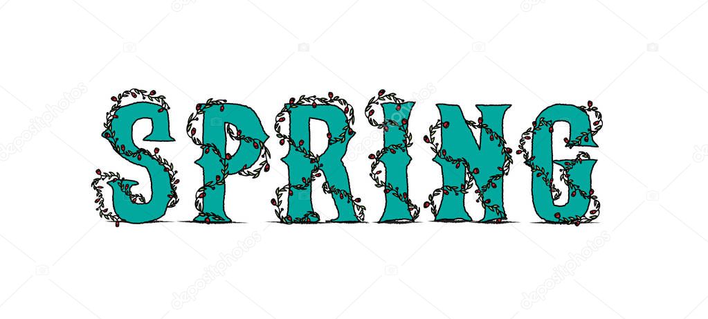 Spring letter typography with paddling flowers around letters