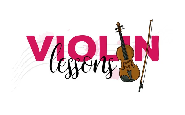 Affiche de cours de violon avec illustration de violon avec archet — Image vectorielle