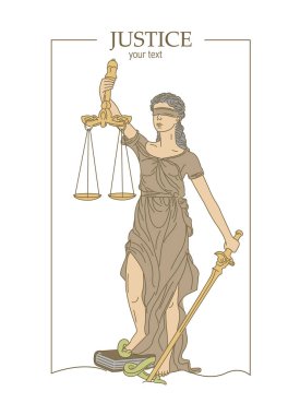 Bayan adalet illüstrasyon çerçevedeki metin ile