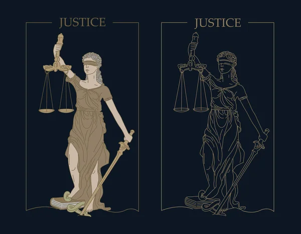 Lady Justice Illustration auf dunkelblauem Hintergrund — Stockvektor