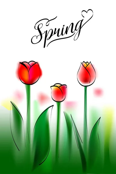 Tavaszi üdvözlés kártya-val tulipán — Stock Vector