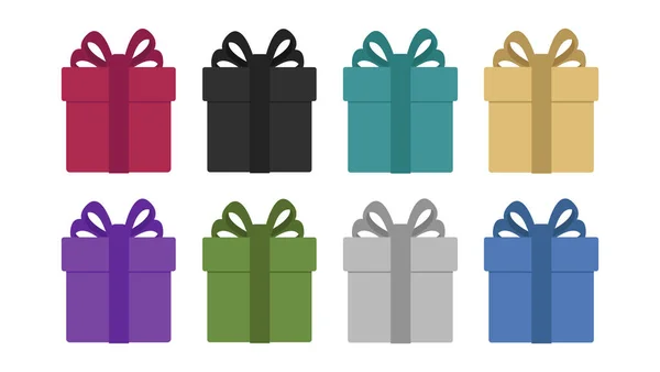 Set vectoriel d'illustrations de coffret cadeau dans une palette de couleurs premium, cadeau de vacances enveloppé d'un noeud — Image vectorielle