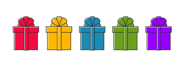 Set vektor dari simbol kotak hadiah berwarna-warni ilustrasi, liburan hadir dibungkus dengan busur - Stok Vektor