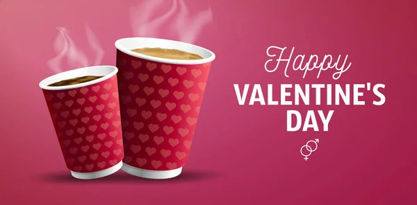 Plakát na kofein s kávou jít americano a cappuccino na Valentines Day Banner Concept — Stockový vektor