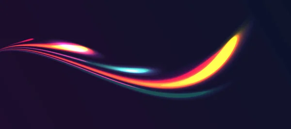 Vektor-Gestaltungselement aus neonleuchtenden Linien, die in der dunklen Federform leuchten, abstrakter Hintergrund — Stockvektor