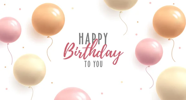 Affiche de joyeux anniversaire ou carte de vœux, illustration vectorielle avec des ballons de couleurs pastel de forme ronde, félicitations de style douce fille avec typographie manuscrite — Image vectorielle