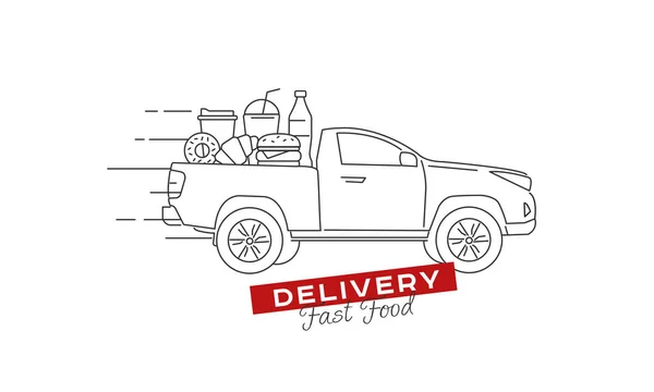 Доставка Їжі Вантажівка Повна Їжі Кузові Пікапа Рухається Швидкістю Векторні — стоковий вектор
