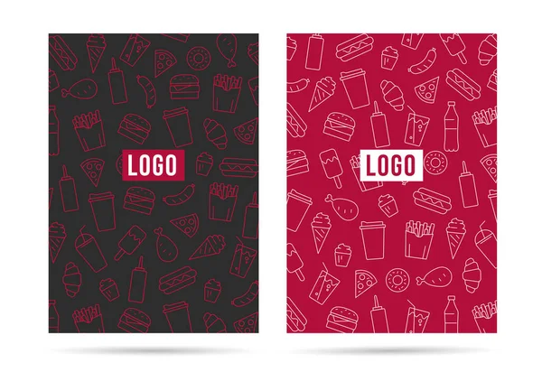 Plakat Lub Okładka Menu Liniowymi Ikonami Fast Food Napojów Ilustracje — Wektor stockowy