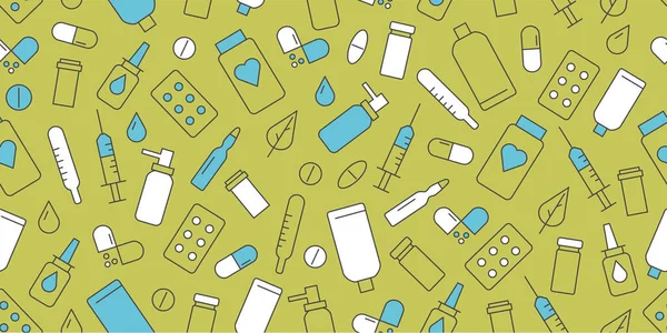 Nahtloses Muster Von Medikamentenpillen Und Flaschensymbolen Umschlag Für Apotheke Oder — Stockvektor