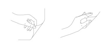 Hand turn or fold the corner of the page, line illustration of homan hands in motion gesture clipart