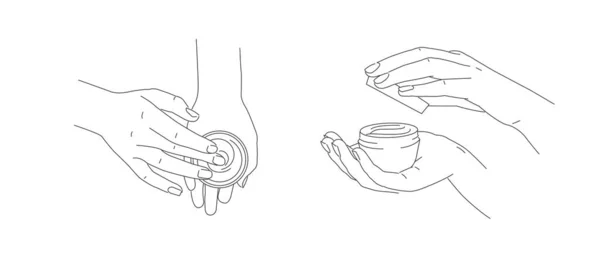 Set Gambar Tangan Memegang Stoples Dengan Wajah Atau Krim Tangan - Stok Vektor