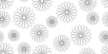 Papatya veya papatya çiçeğinin kusursuz çizgi ikonu çizimi, siyah ve beyaz basit doğrusal grafik