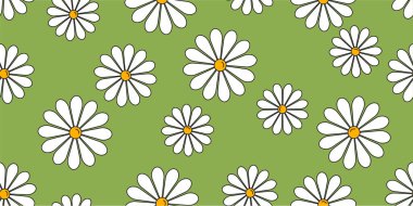 Yeşil alanda papatya çiçeği ya da papatya çiçeğinin kusursuz çizgi ikonu çizimi, kapak ya da ambalaj kağıdı için basit doğrusal grafik