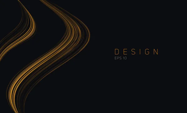 Elemento grafico di linee dorate che formano curve fluide, elemento di design su sfondo scuro con posto per il testo — Vettoriale Stock