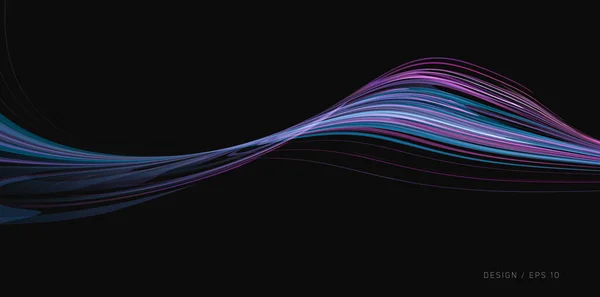 청색 및 보라색 선에 의해 형성 된 유동 물결 , 3d 공간의 미래 그래픽 구성 요소 — 스톡 벡터