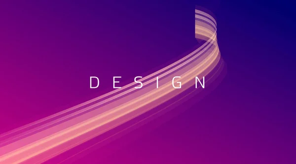 デザインテキスト 空間構成を持つ光リボン曲線グラフィック要素を持つ抽象的な紫色のポスター — ストックベクタ